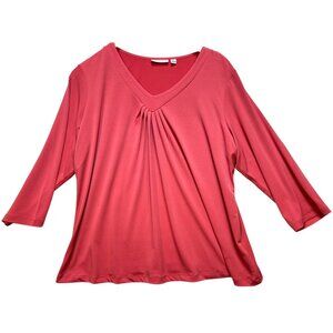 Susan Graver Women's V Neck Tunic Top 3/4 Sleeve Stretch Size 1X Pink Casual